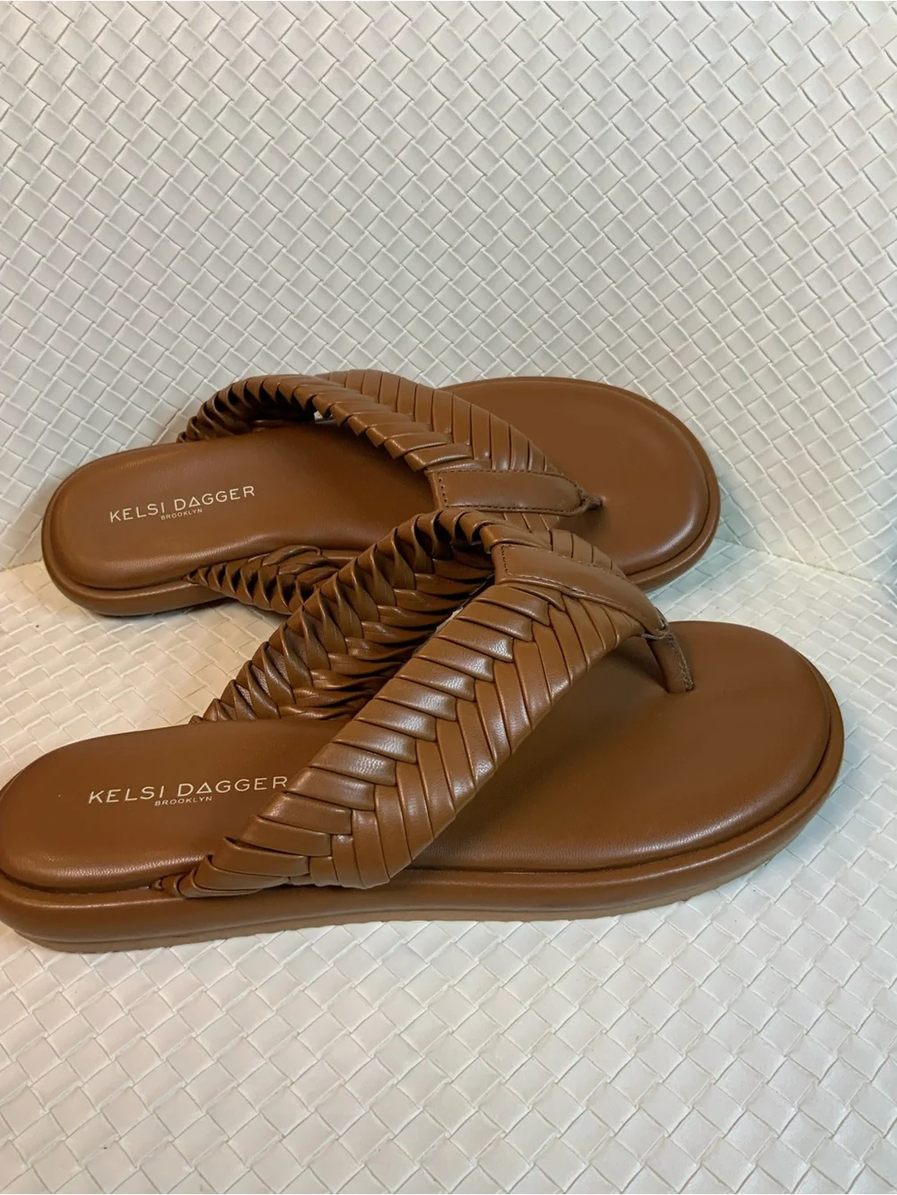 Kelsi Dagger Tan Braided Thong Sandals